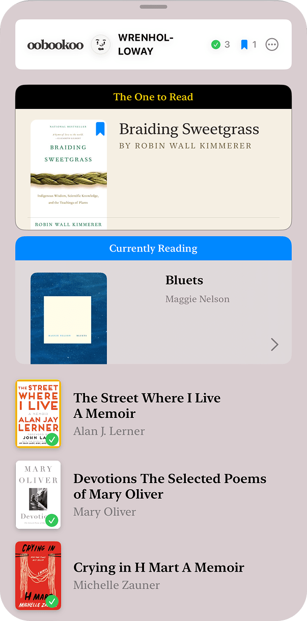 wrenhol-loway's oobookoo bookshelf — Braiding Sweetgrass and Bluets
